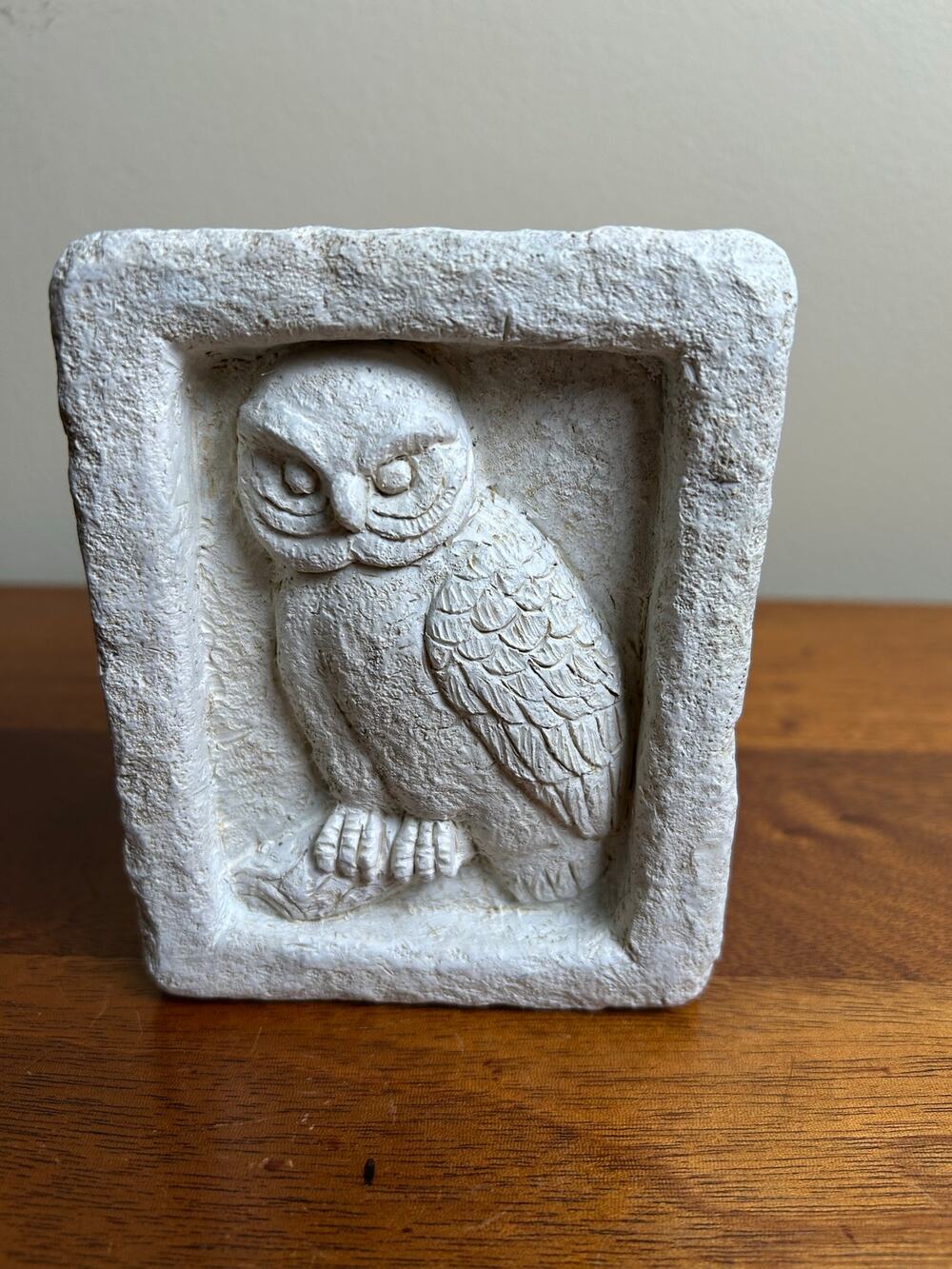 Stone Barn Owl Wall Plaque, Cast Stone Owl Wall Decor, Rustic Garden Art
